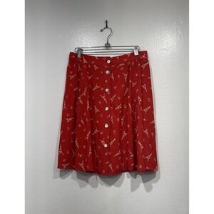Vintage Clio Eiffel Tower Skirt Rayon Retro Button Front Paris Red Coquette Glam